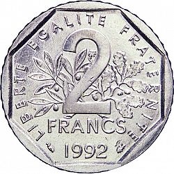 Large Reverse for 2 Francs 1992 coin