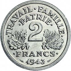 Large Reverse for 2 Francs 1943 coin