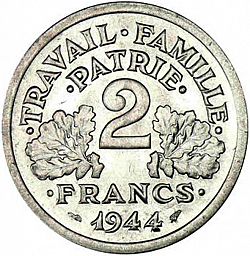 Large Reverse for 2 Francs 1944 coin