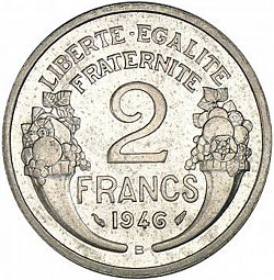 Large Reverse for 2 Francs 1946 coin