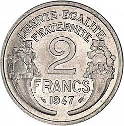 Large Reverse for 2 Francs 1947 coin