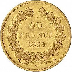 Large Reverse for 40 Francs 1834 coin
