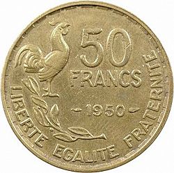 Large Reverse for 50 Francs 1950 coin