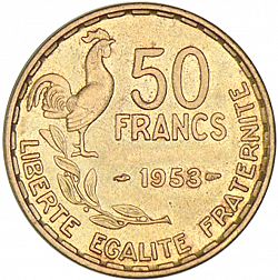 Large Reverse for 50 Francs 1953 coin