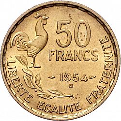 Large Reverse for 50 Francs 1954 coin