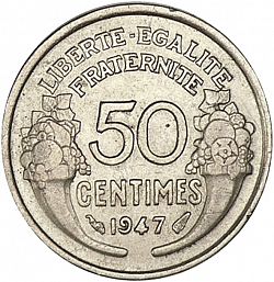 Large Reverse for 50 Centimes 1947 coin
