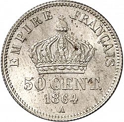 Large Reverse for 50 Centimes 1864 coin
