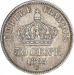 Large Reverse for 50 Centimes 1865 coin