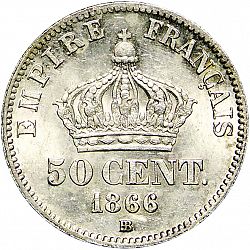Large Reverse for 50 Centimes 1866 coin