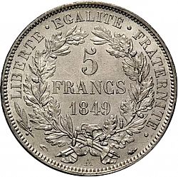 Large Reverse for 5 Francs 1849 coin