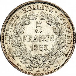 Large Reverse for 5 Francs 1850 coin
