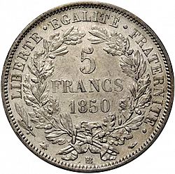 Large Reverse for 5 Francs 1850 coin