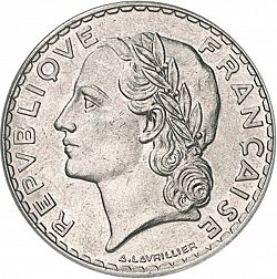 Large Obverse for 5 Francs 1933 coin