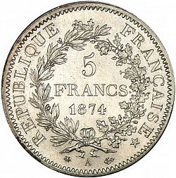 Large Reverse for 5 Francs 1874 coin