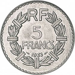 Large Reverse for 5 Francs 1933 coin