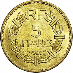 Large Reverse for 5 Francs 1940 coin