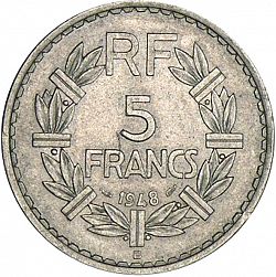 Large Reverse for 5 Francs 1948 coin
