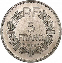 Large Reverse for 5 Francs 1949 coin