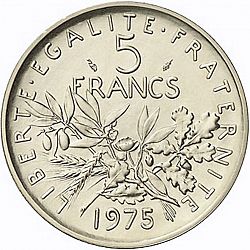 Large Reverse for 5 Francs 1975 coin