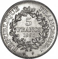 Large Reverse for 5 Francs 1996 coin