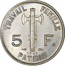Large Reverse for 5 Francs 1941 coin