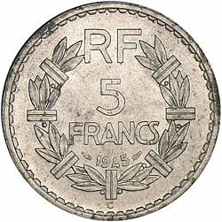 Large Reverse for 5 Francs 1945 coin