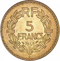 Large Reverse for 5 Francs 1946 coin