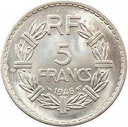 Large Reverse for 5 Francs 1946 coin