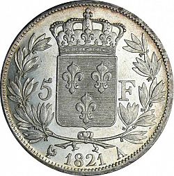 Large Reverse for 5 Francs 1821 coin