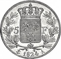 Large Reverse for 5 Francs 1824 coin