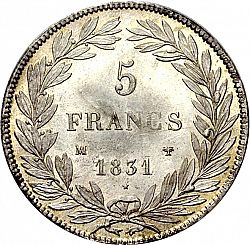 Large Reverse for 5 Francs 1831 coin