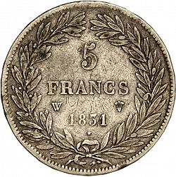 Large Reverse for 5 Francs 1831 coin