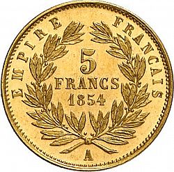 Large Reverse for 5 Francs 1854 coin