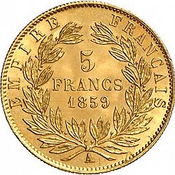 Large Reverse for 5 Francs 1859 coin
