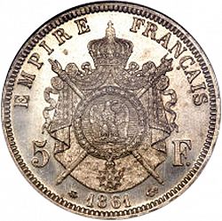 Large Reverse for 5 Francs 1861 coin