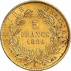Large Reverse for 5 Francs 1864 coin