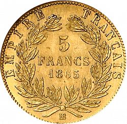 Large Reverse for 5 Francs 1865 coin
