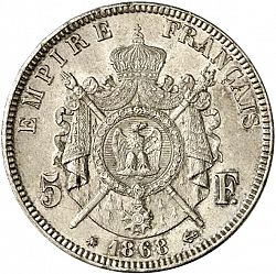 Large Reverse for 5 Francs 1868 coin