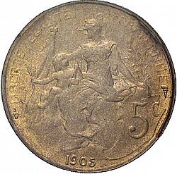 Large Reverse for 5 Centimes 1905 coin
