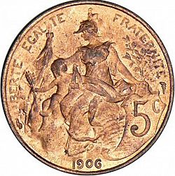 Large Reverse for 5 Centimes 1906 coin