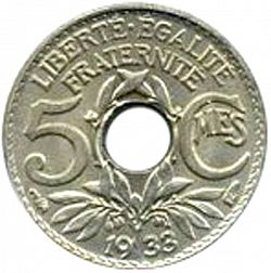 Large Reverse for 5 Centimes 1933 coin