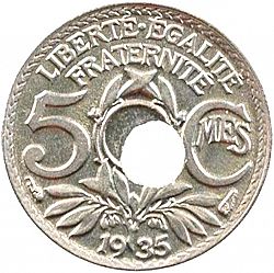 Large Reverse for 5 Centimes 1935 coin