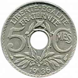 Large Reverse for 5 Centimes 1936 coin