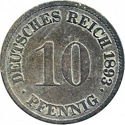 Large Obverse for 10 Pfenning 1893 coin