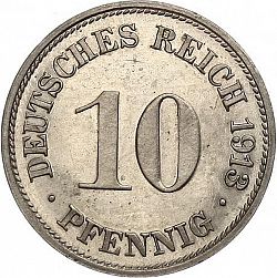 Large Obverse for 10 Pfenning 1913 coin
