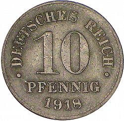Large Obverse for 10 Pfenning 1918 coin