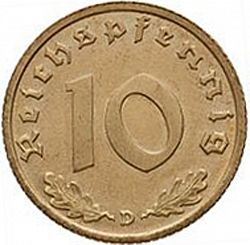 Large Reverse for 10 Reichspfenning 1938 coin