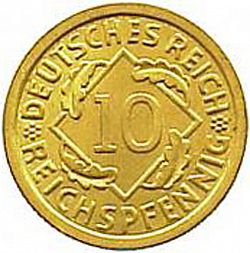 Large Obverse for 10 Pfenning 1930 coin