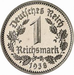 Large Reverse for 1 Reichsmark 1938 coin