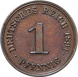 Large Obverse for 1 Pfenning 1891 coin